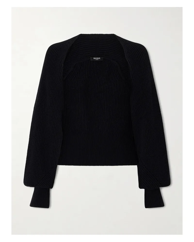 Balmain Cardigan Aus Rippstrick - Schwarz Schwarz