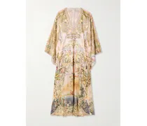 Crystal-embellished Printed Silk Kaftan - Pink