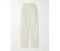 Hose Mit Weitem Bein Aus Einer Baumwoll-leinenmischung Mit Fischgratmuster - Weiß