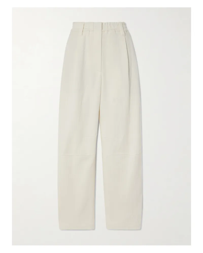 Brunello Cucinelli Hose Mit Weitem Bein Aus Einer Baumwoll-leinenmischung Mit Fischgratmuster - Weiß Weiß