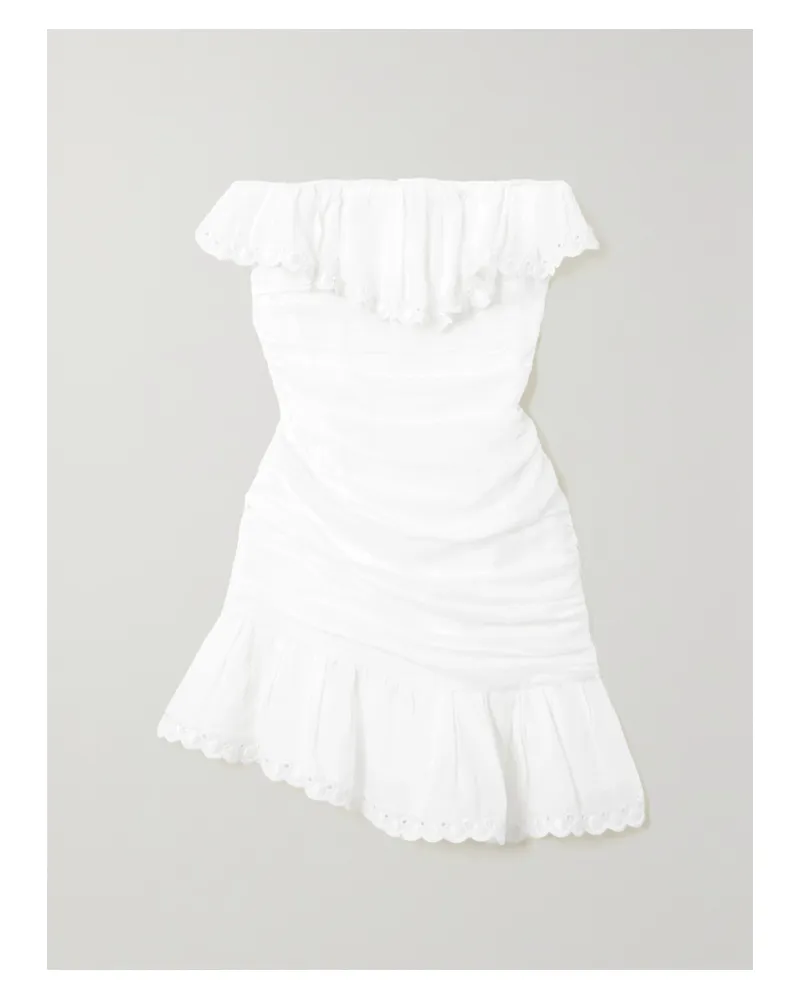 Isabel Marant Oxani Trägerloses Asymmetrisches Minikleid Aus Ramie Mit Lochstickerei - Weiß Weiß