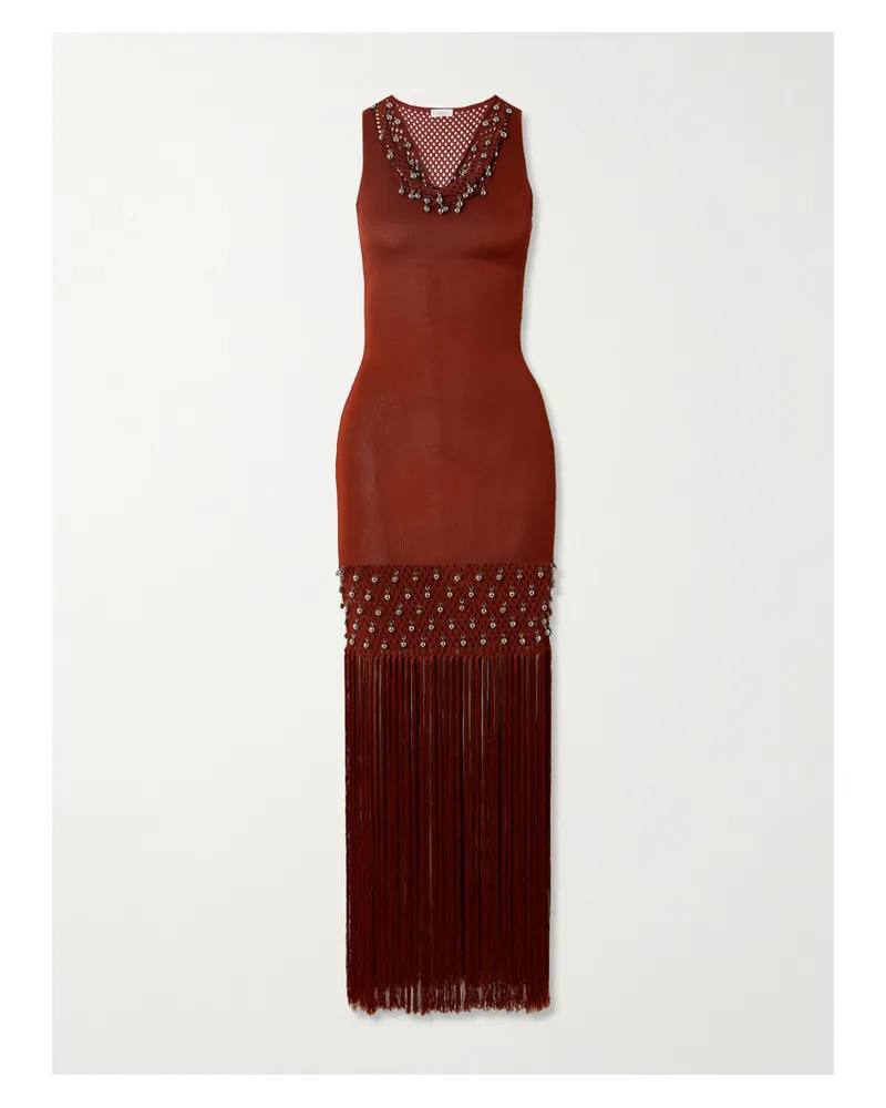 Paco Rabanne Verziertes Maxikleid Aus Gehäkelter Baumwolle Mit Fransen - Rot Rot