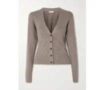 Metallic Ribbed-knit Cardigan - Brown