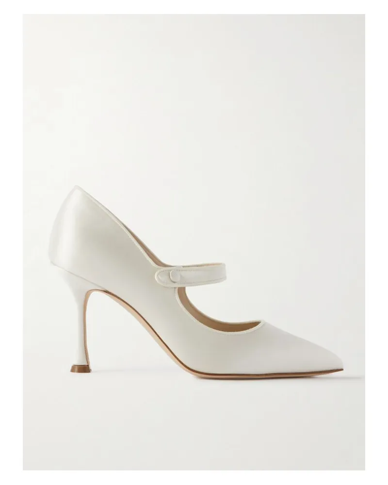 Manolo Blahnik Campari Bridal 90 Mary-jane-pumps Aus Satin Mit Ripsbandbesätzen - Creme Creme