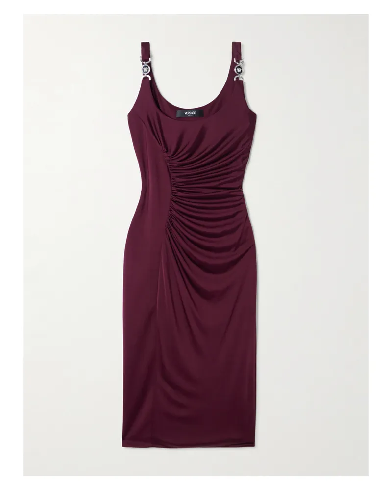Versace Ruched Satin-jersey Midi Dress - Burgundy Burgundy