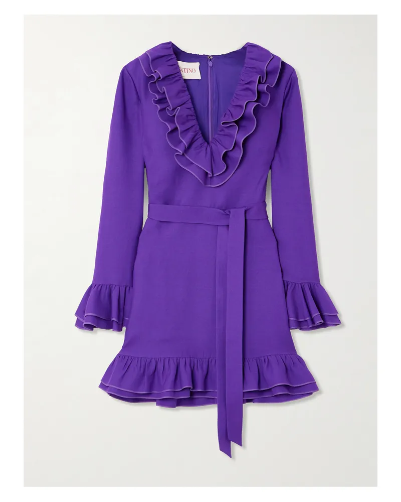 Valentino Garavani Minikleid Aus Crêpe Aus Einer Woll-seidenmischung Mit Volants Und Bindegürtel - Lila Lila