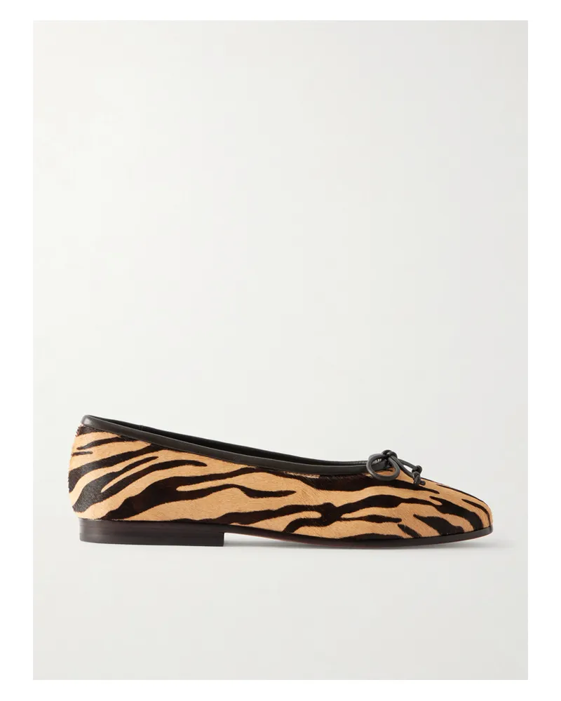 Loeffler Randall Noelle Bow-detailed Leather-trimmed Zebra-print Calf Hair Ballet Flats - Animal Print Animal