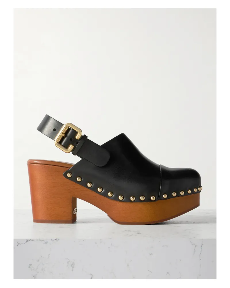 Chloé Jeannette Studded Leather Slingback Platform Clogs - Black Black