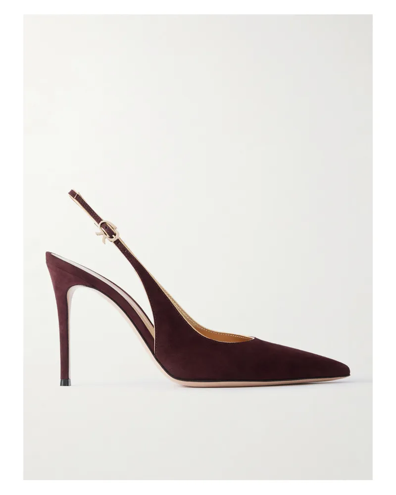 Gianvito Rossi 95 Slingback-pumps Aus Veloursleder Mit Besätzen Aus Metallic-leder - Burgunder Burgunder