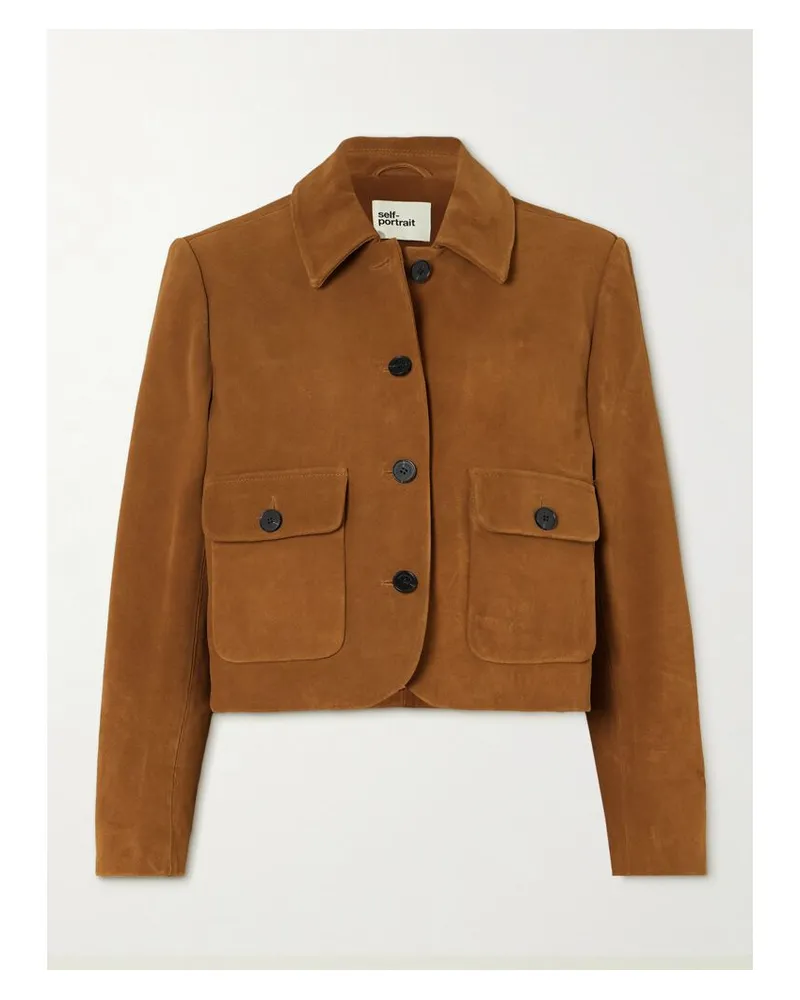 Self-Portrait Verkürzte Jacke Aus Veloursleder - Braun Braun