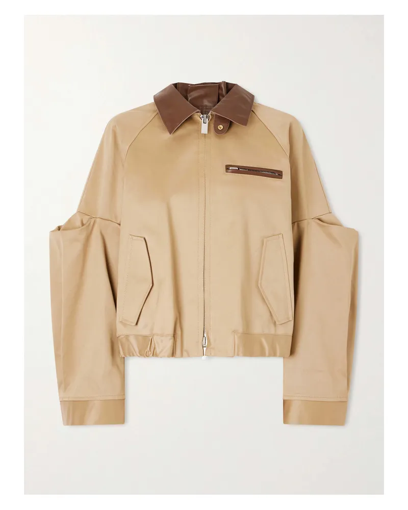Sacai Jacke Aus Baumwoll-twill Mit Lederbesätzen - Neutral Neutral