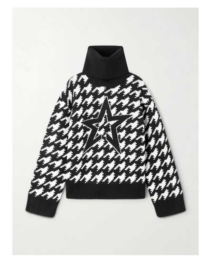Perfect Moment Rollkragenpullover Aus Wolle In Jacquard-strick Mit Hahnentrittmuster - Schwarz Schwarz