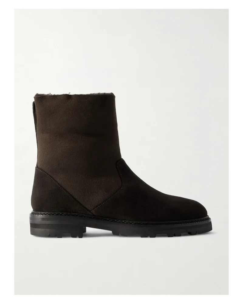 Manolo Blahnik Tomosa Ankle Boots Aus Veloursleder Mit Shearling-futter - Braun Braun