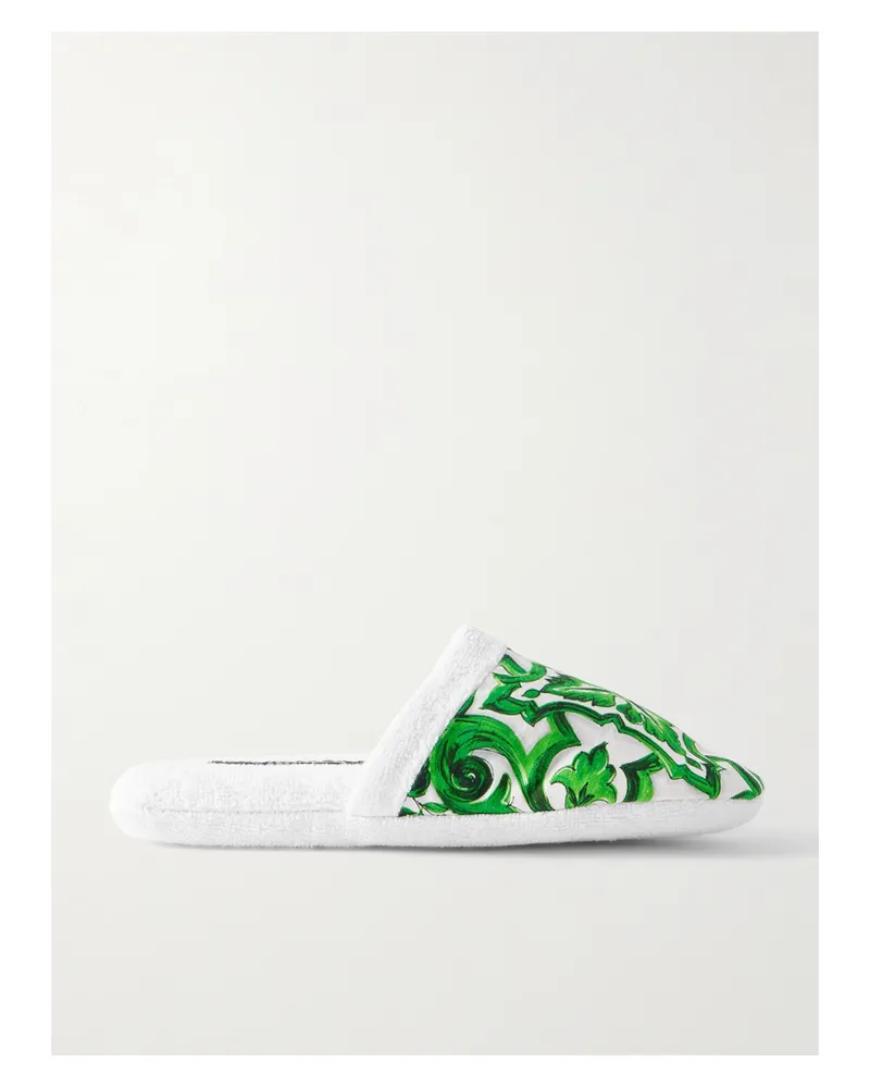 Dolce & Gabbana Slippers Aus Baumwolle Mit Print - Grün Grün