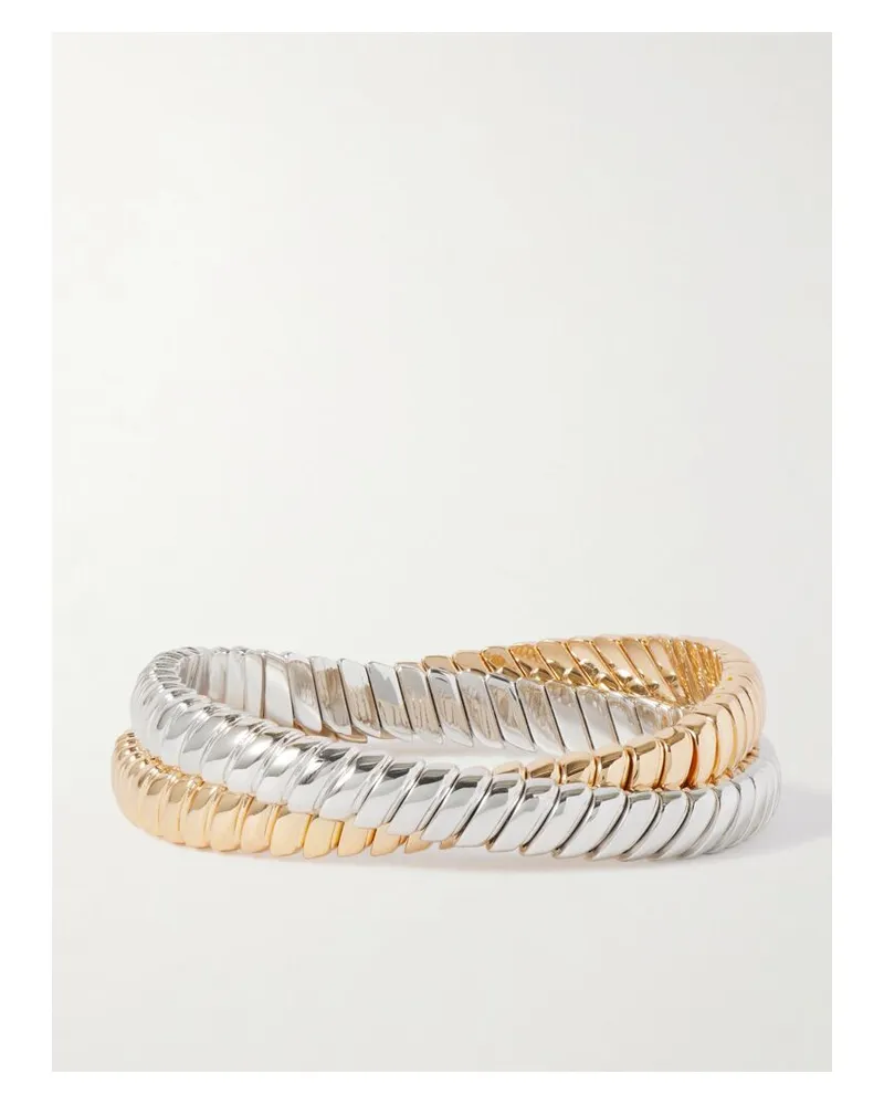 Roxanne Assoulin The Double Cobra Set Aus Zwei Silber- Sowie Goldfarbenen Armbändern Gold