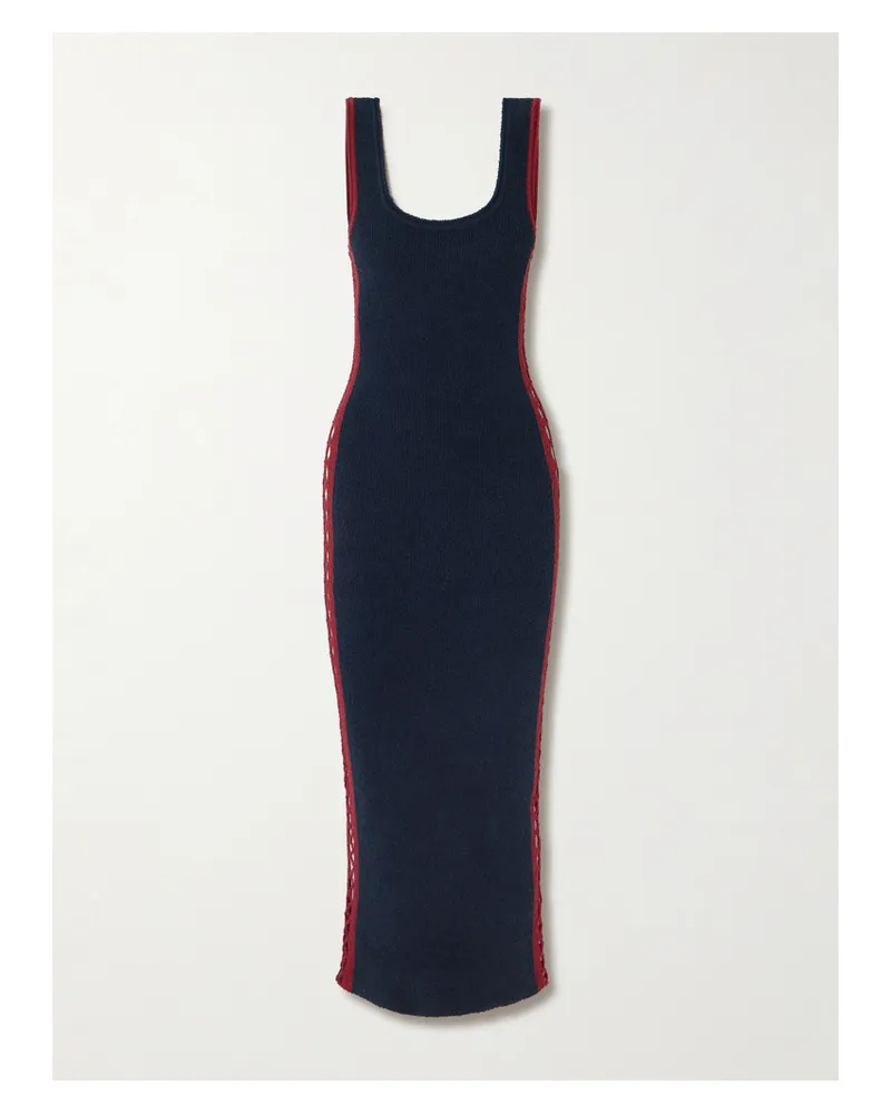 Paco Rabanne Maxikleid Aus Chenille Aus Einer Baumwollmischung Mit Häkeleinsätzen Und Verzierung - Blau Blau