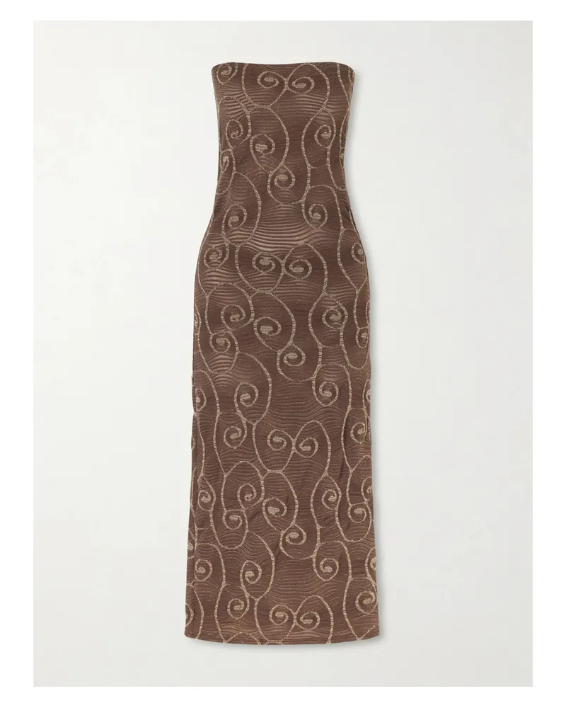 Sara Cristina Metallic Jacquard-knit Midi Dress - Brown Brown
