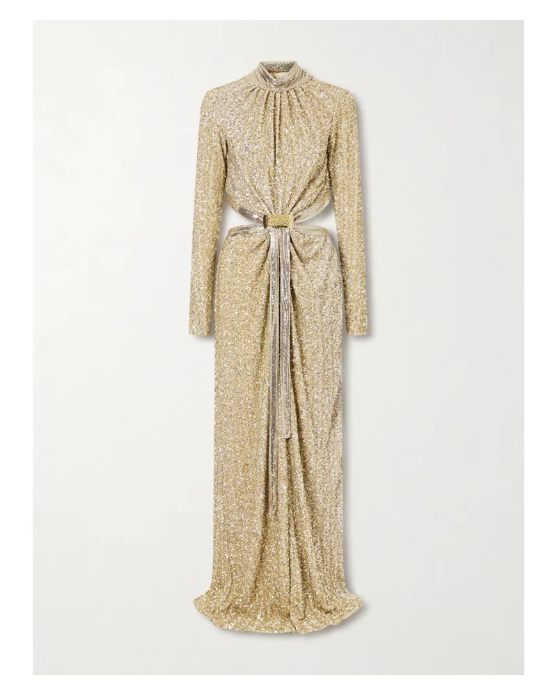Paco Rabanne Chainmail-trimmed Cutout Sequined Tulle Gown - Gold Gold