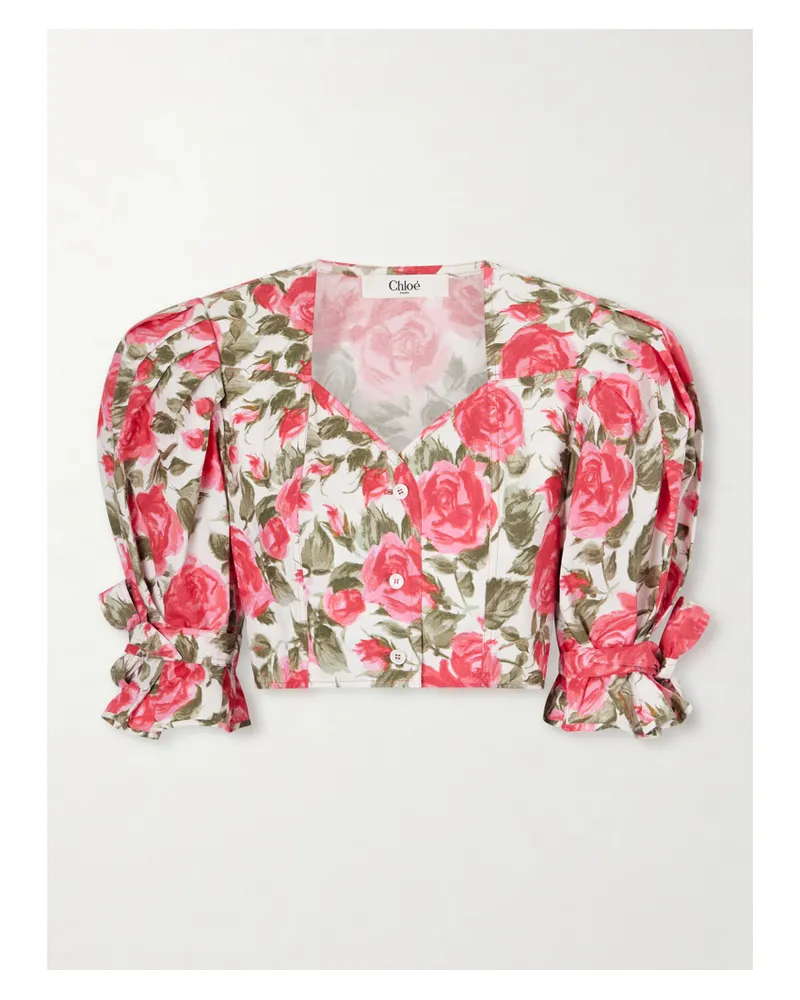 Chloé Cropped Floral-print Cotton-poplin Top - Pink Pink