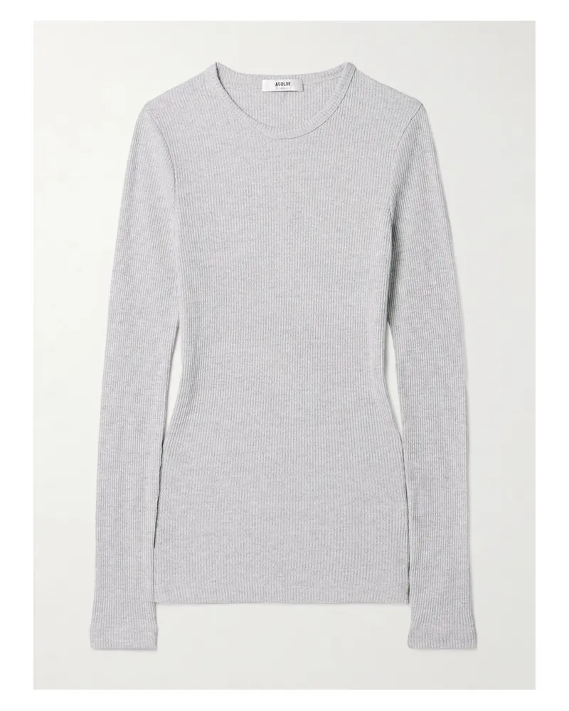 AGOLDE Delphi Ribbed Jersey Top - Gray Gray