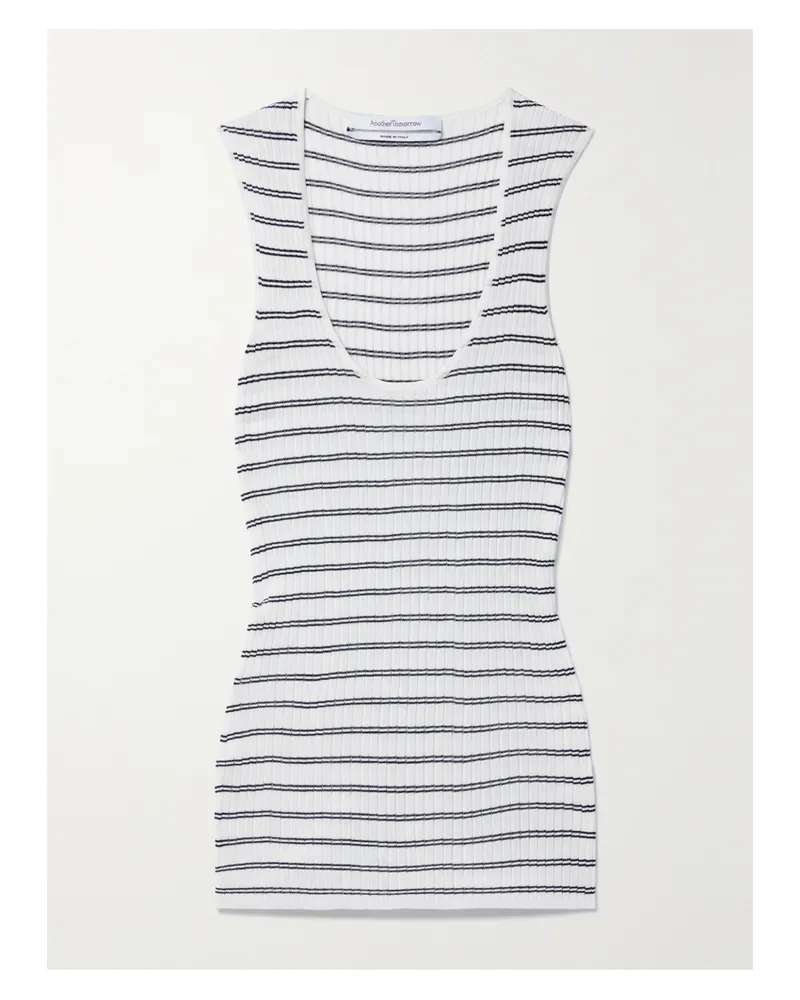 Another Tomorrow Tanktop Aus Gestreiftem Rippstrick - Weiß Weiß
