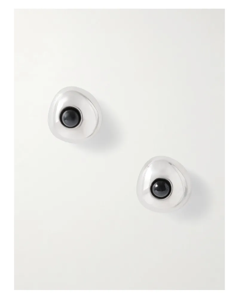 AGMES Large Doughnut Recycled Sterling Silver Onyx Earrings Silver