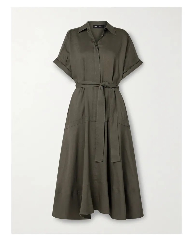 Proenza Schouler Scottie Midikleid Aus Einer Bioleinenmischung Mit Bindegürtel - Grün Grün