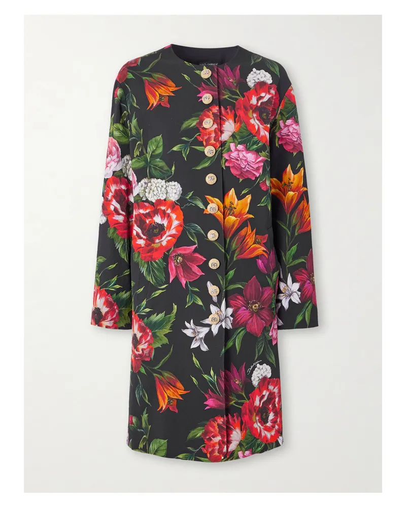 Dolce & Gabbana Mantel Aus Crêpe Mit Blumenprint - Schwarz Schwarz