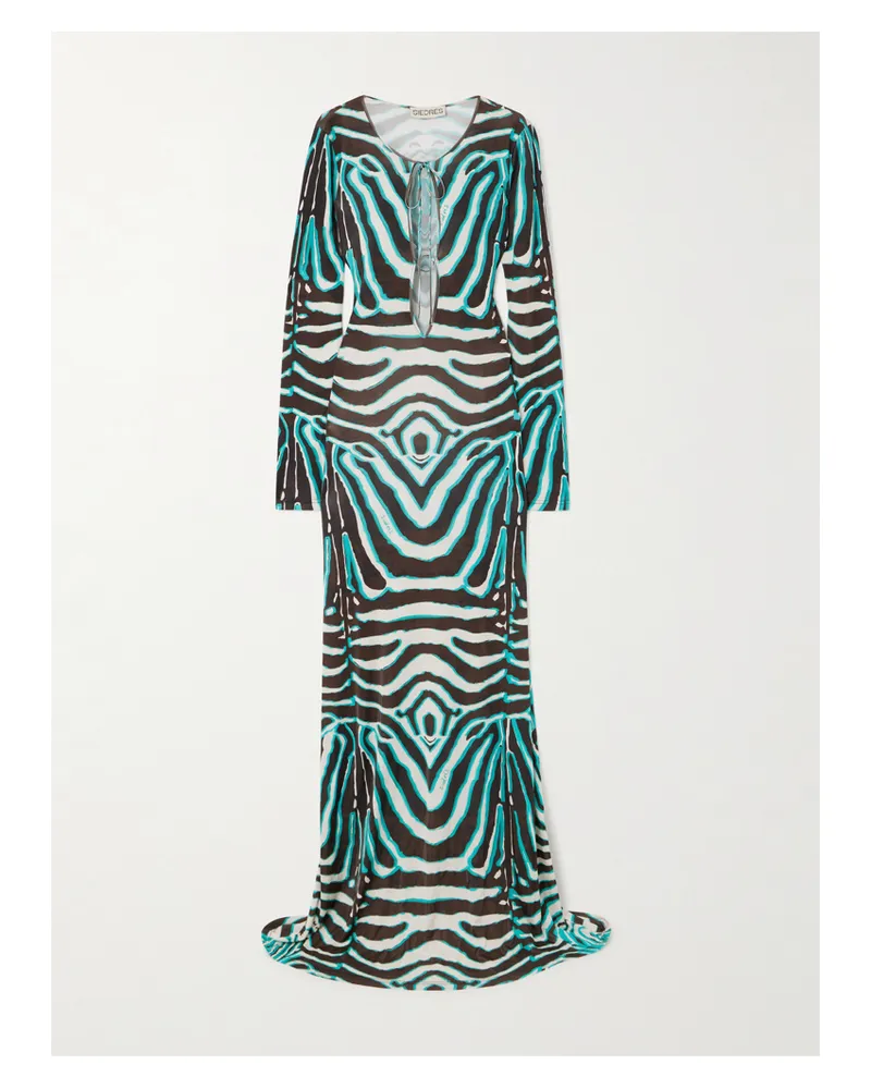 SIEDRES Magy Maxikleid Aus Satin Mit Zebraprint Und Cut-out - Blau Blau