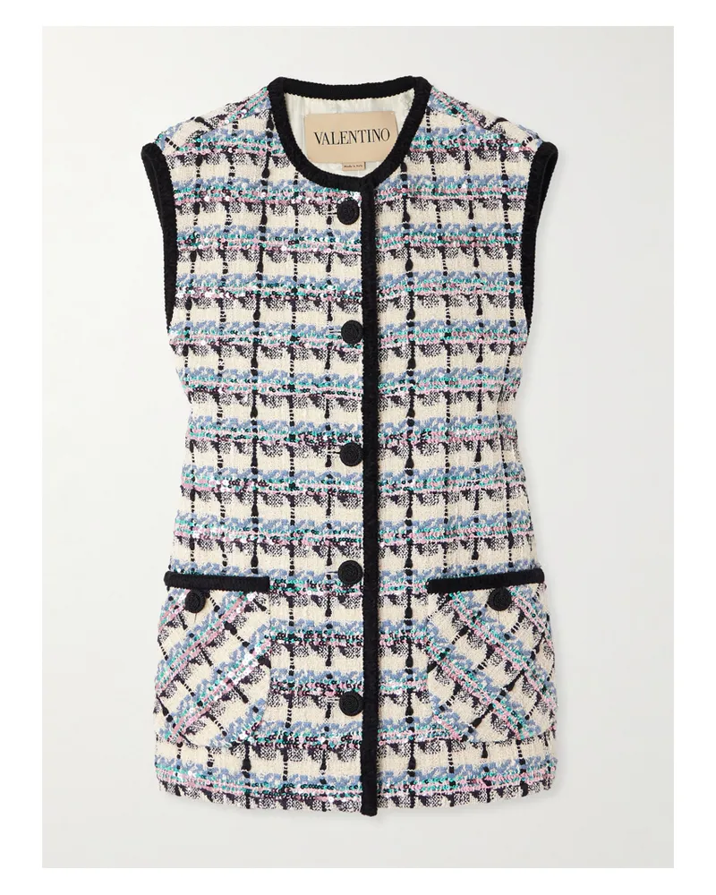 Valentino Garavani Weste Aus Kariertem Tweed Mit Pailletten - Creme Creme