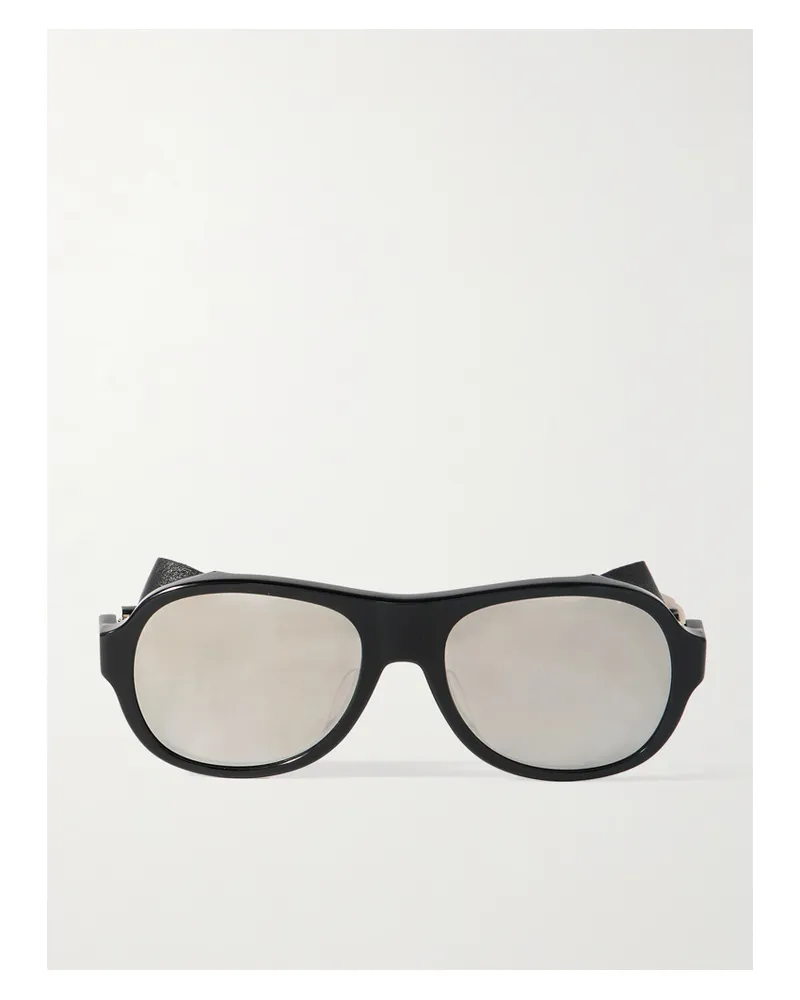 Celine Aviator-style Leather-trimmed Acetate Sunglasses - Black Black
