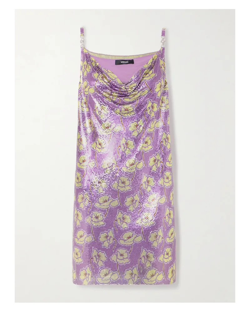 Versace Minikleid Aus Metall-mesh Mit Blumenprint Und Verzierungen - Lila Lila