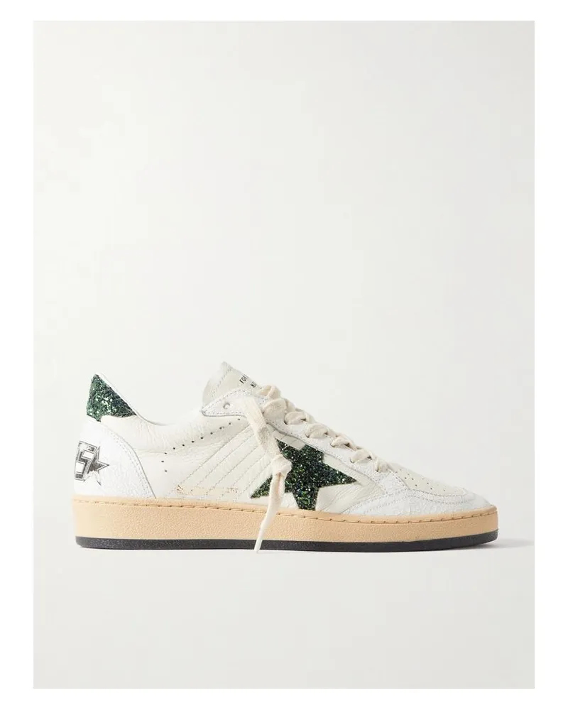 Golden Goose Ballstar Sneakers Aus Leder Mit Glitter-details In Distressed-optik - Weiß Weiß