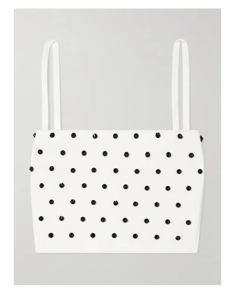 Carolina Herrera New York Cropped Crystal-embellished Knitted Top - White White