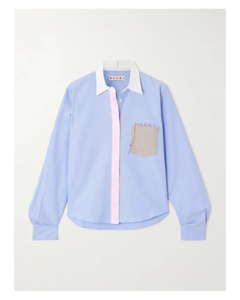 Marni Hemd Aus Baumwoll-oxford Mit Stickerei - Blau Blau