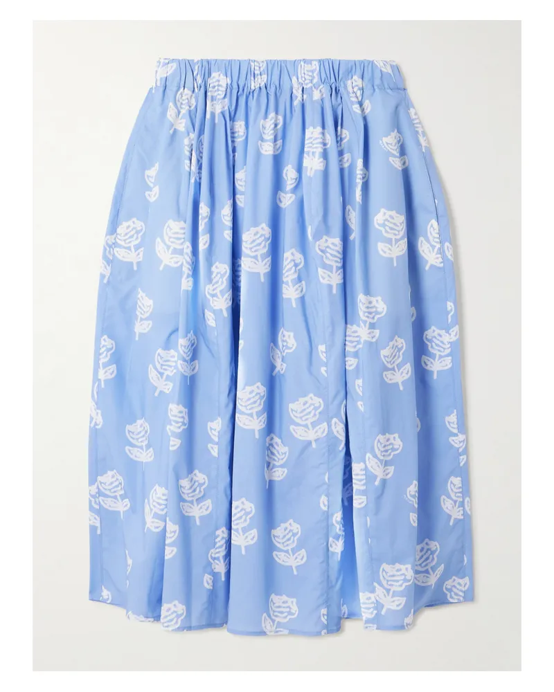 Marni Midirock Aus Baumwollpopeline Mit Blumenprint Und Falten - Blau Blau