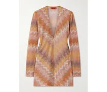 Metallic Striped Crochet-knit Mini Dress - Gold