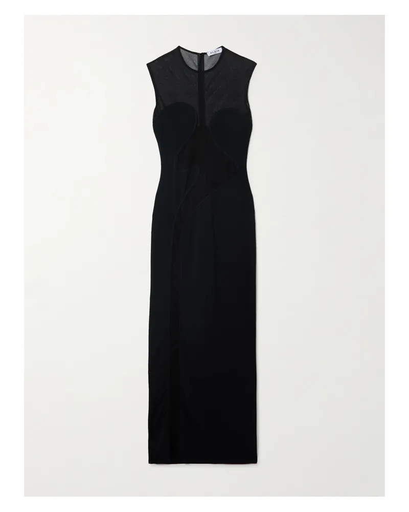 Alaïa Silk-trimmed Stretch-knit Maxi Dress - Black Black