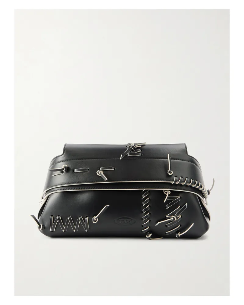 TOD'S Woven Leather Shoulder Bag - Black Black