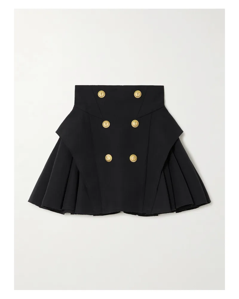 Balmain Minirock Aus Grain De Poudre Aus Wolle Mit Falten Und Zierknöpfen - Schwarz Schwarz