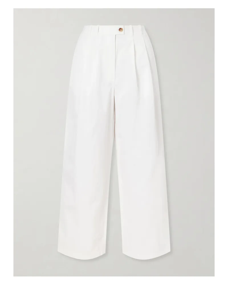 DÔEN Lisa Pleated Cotton-twill Wide-leg Pants - White White