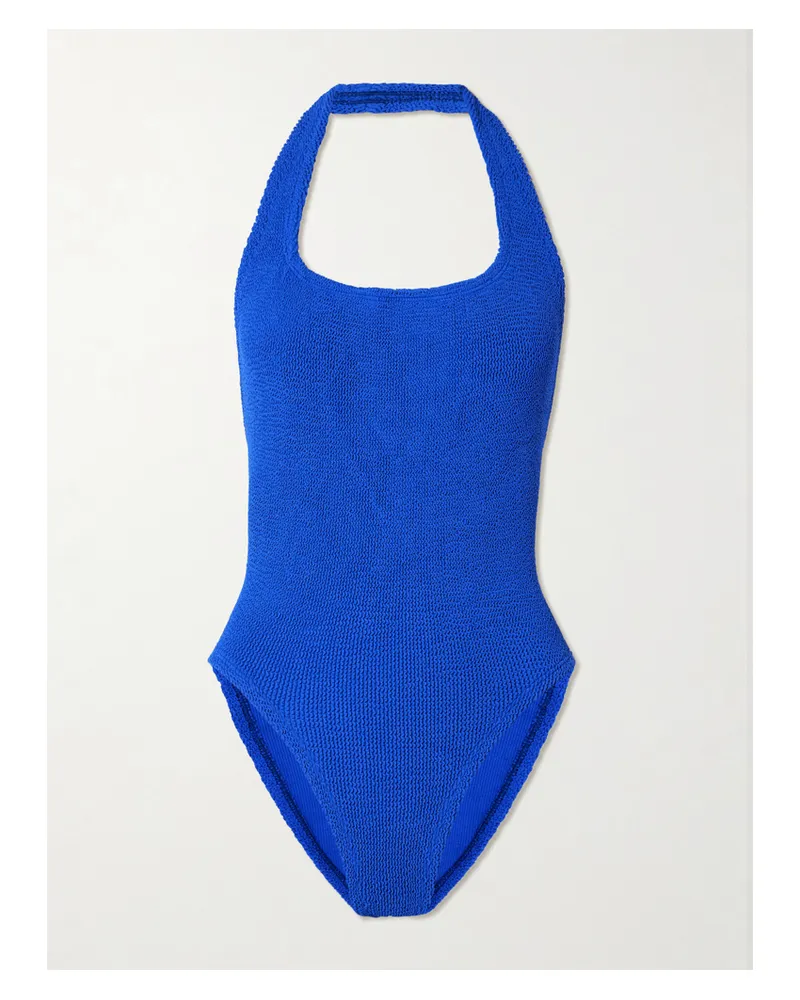 Hunza G Sandy Neckholder-badeanzug Aus Seersucker - Blau Blau