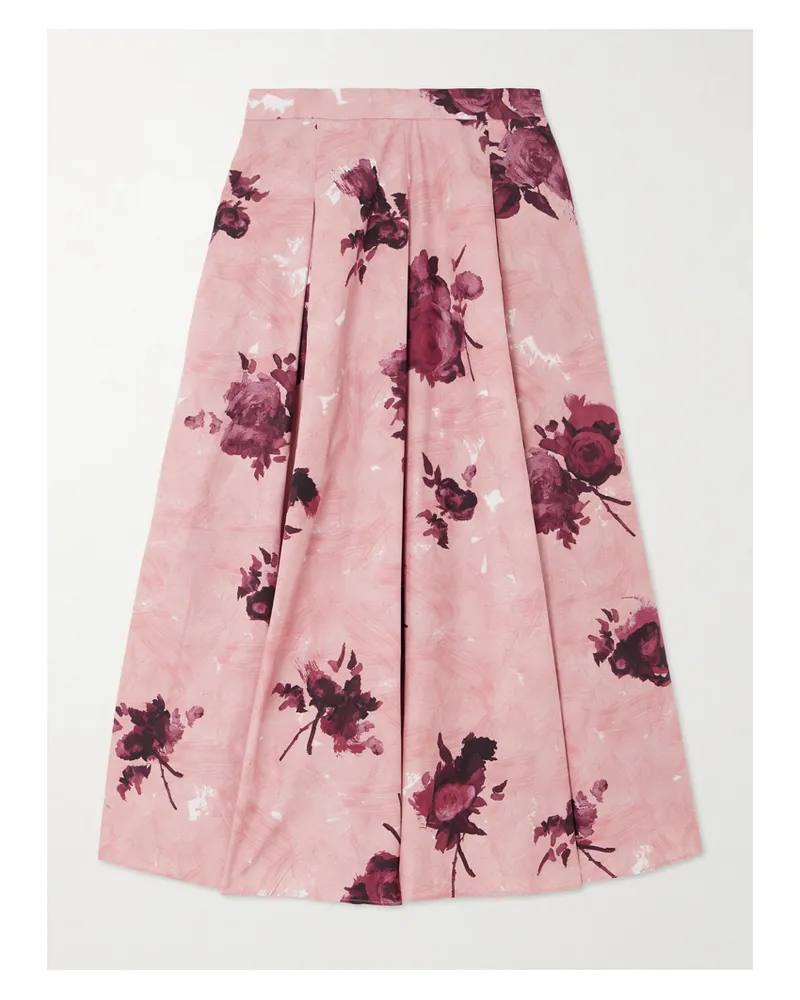 Erdem Midirock Aus Baumwollpopeline Mit Blumenprint Und Falten - Pink Pink