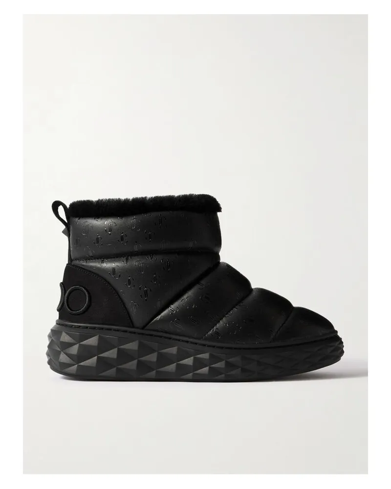 Jimmy Choo Xan Schneestiefel Aus Gestepptem Leder Mit Shearling-futter Und Logoprägung - Schwarz Schwarz