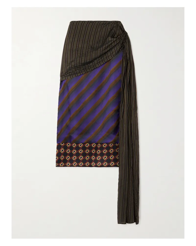 Dries van Noten Midirock Aus Twill Mit Streifen, Prints Und Raffung - Burgunder Burgunder
