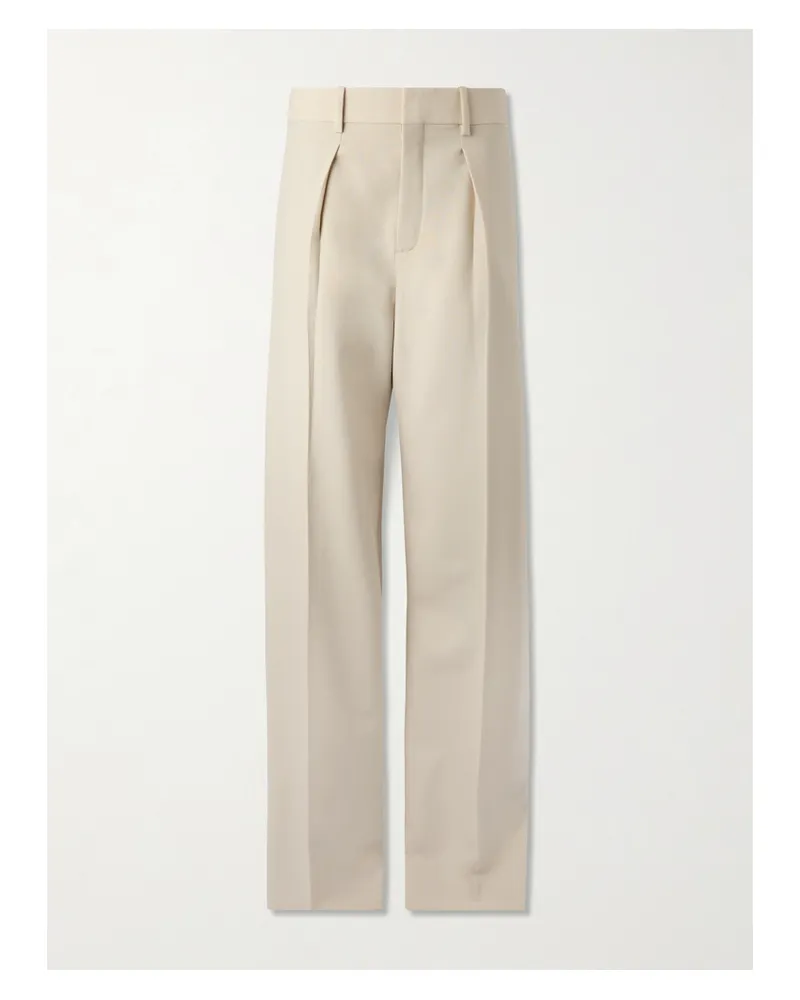 Saint Laurent Pleated Wool Straight-leg Pants - Neutrals Neutrals