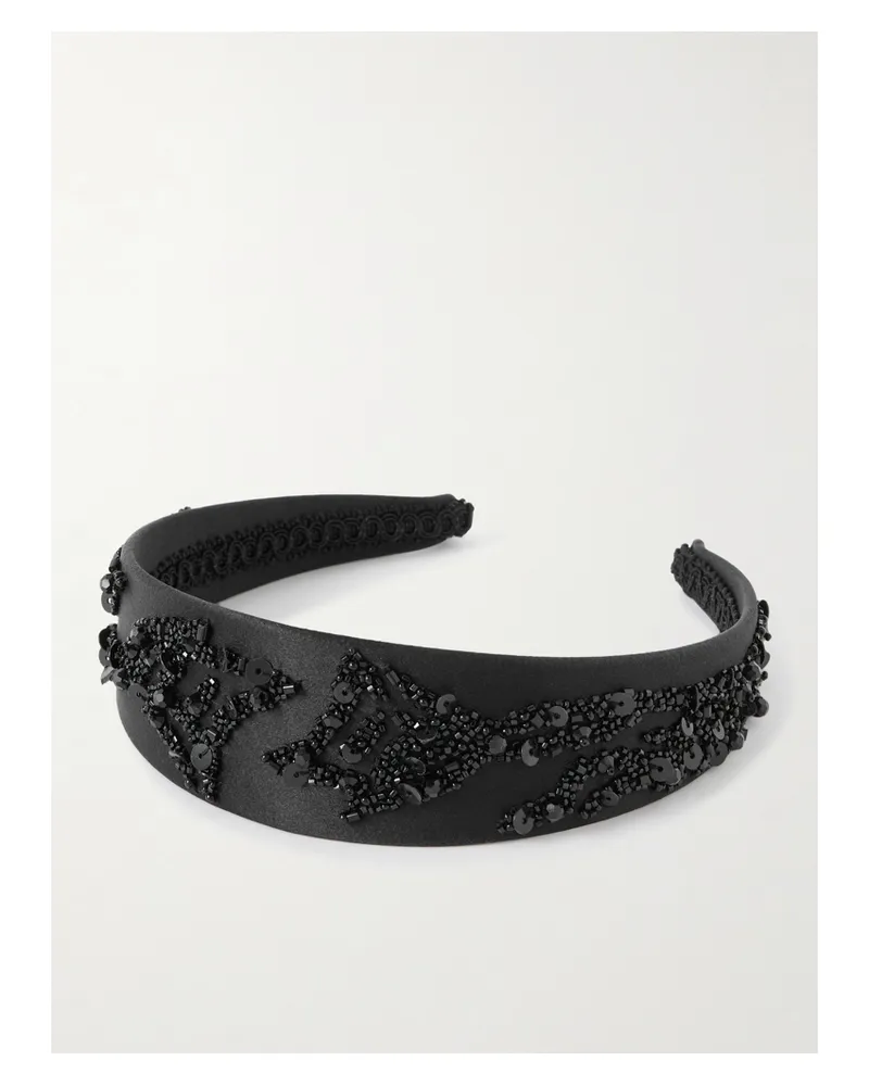 Erdem Embellished Silk-satin Headband - Black Black