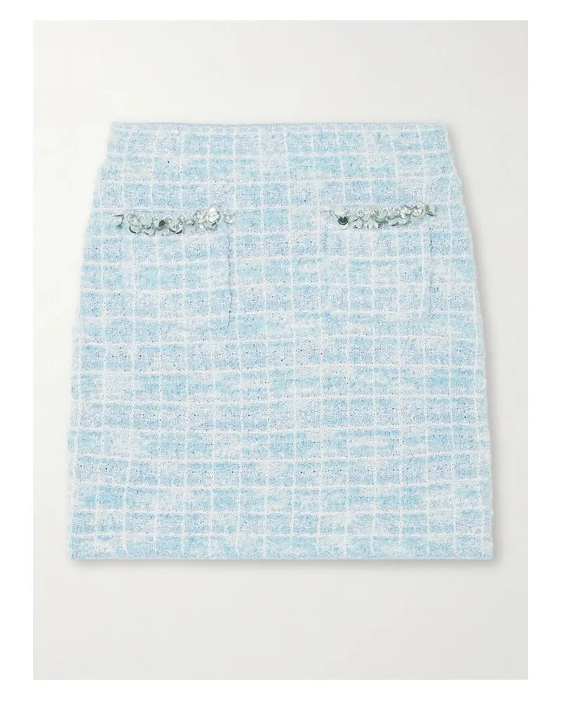 Self-Portrait Minirock Aus Kariertem Bouclé-tweed Mit Verzierungen - Blau Blau