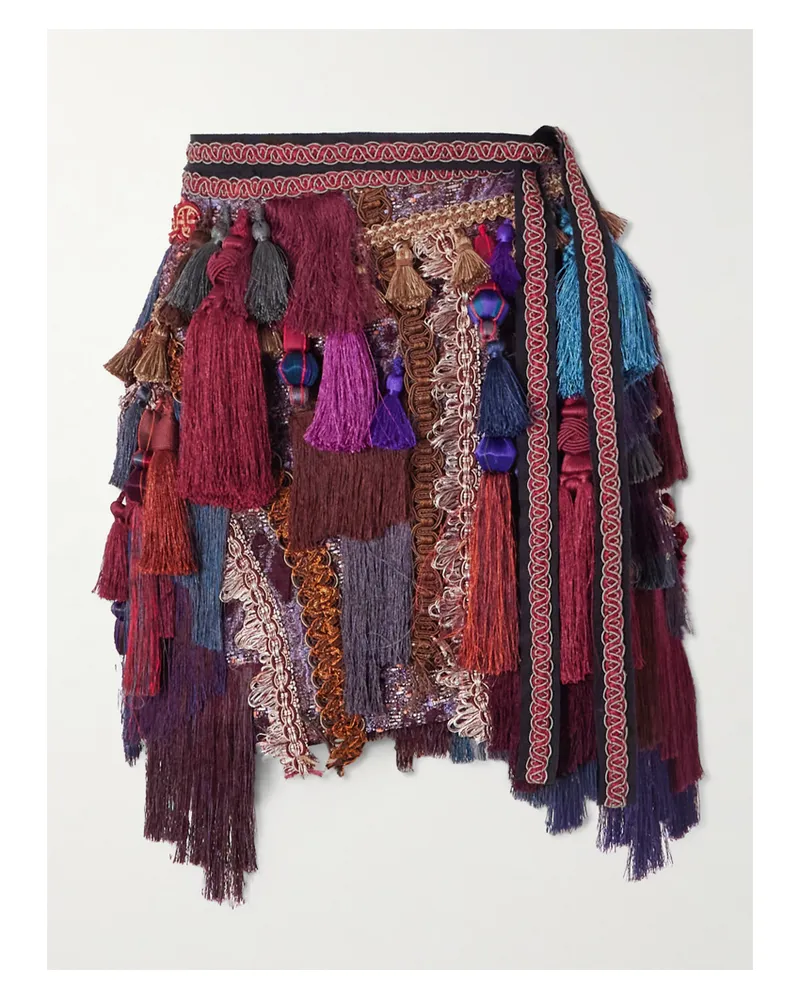 Dries van Noten Mini-wickelrock Aus Cloqué Mit Bindegürtel, Troddlen Und Stickereien - Mehrfarbig Mehrfarbig