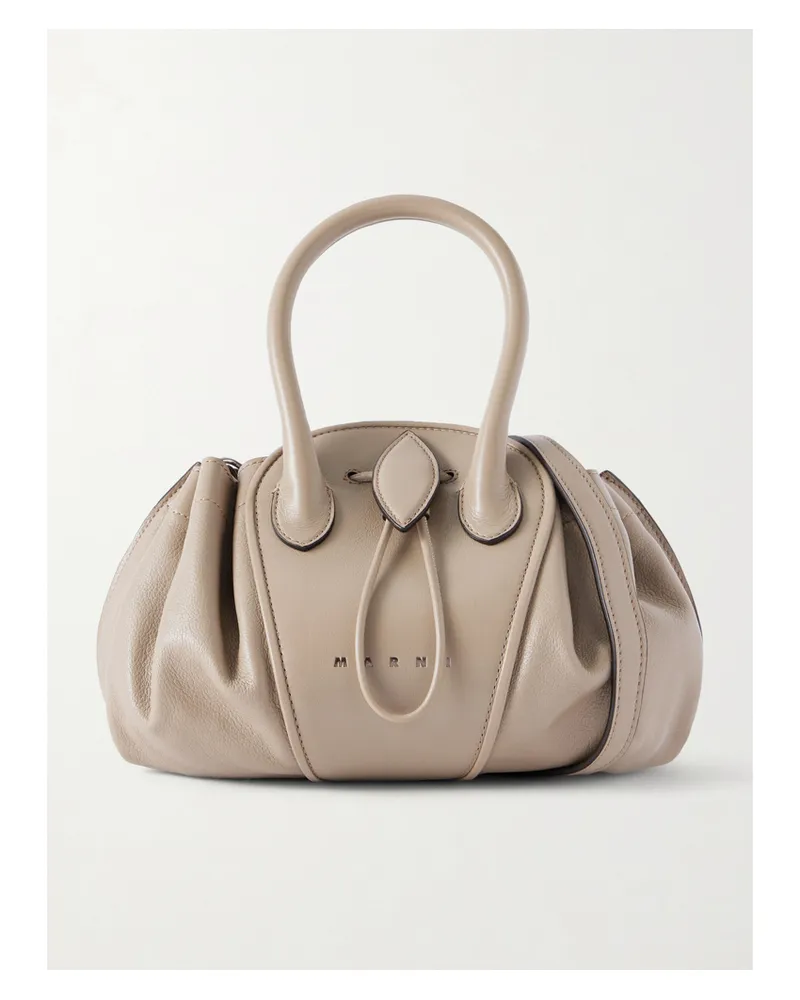 Marni Tulipea Small Ruched Leather Shoulder Bag - Neutrals Neutrals